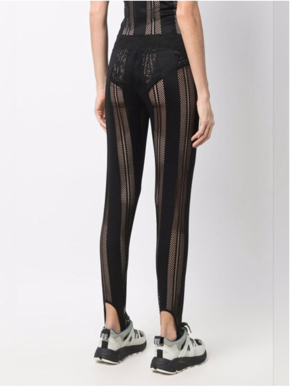 GANNI | Mesh-Panelled Stirrup Leggings In Black - Picture 3 of 14